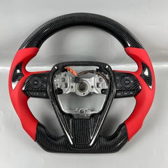 Carbon Fiber Steering Wheel for 2018-2025 Camry 8th GEN Red Perforated Leather