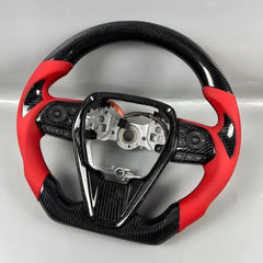 Carbon Fiber Steering Wheel for 2018-2025 Camry 8th GEN Red Perforated Leather