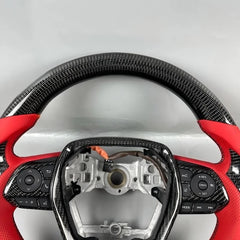 Carbon Fiber Steering Wheel for 2018-2025 Camry 8th GEN Red Perforated Leather