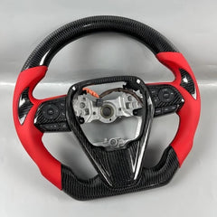 Carbon Fiber Steering Wheel for 2018-2025 Camry 8th GEN Red Perforated Leather