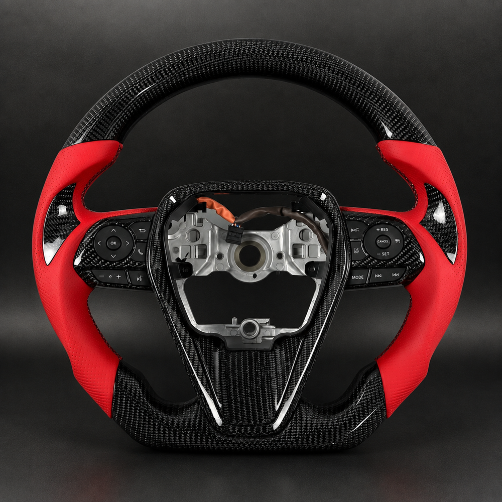 Carbon Fiber Steering Wheel for 2018-2025 Camry 8th GEN Red Perforated Leather