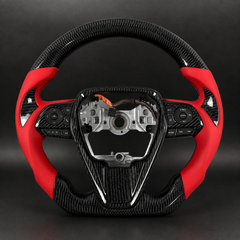 Carbon Fiber Steering Wheel for 2018-2025 Camry 8th GEN Red Perforated Leather