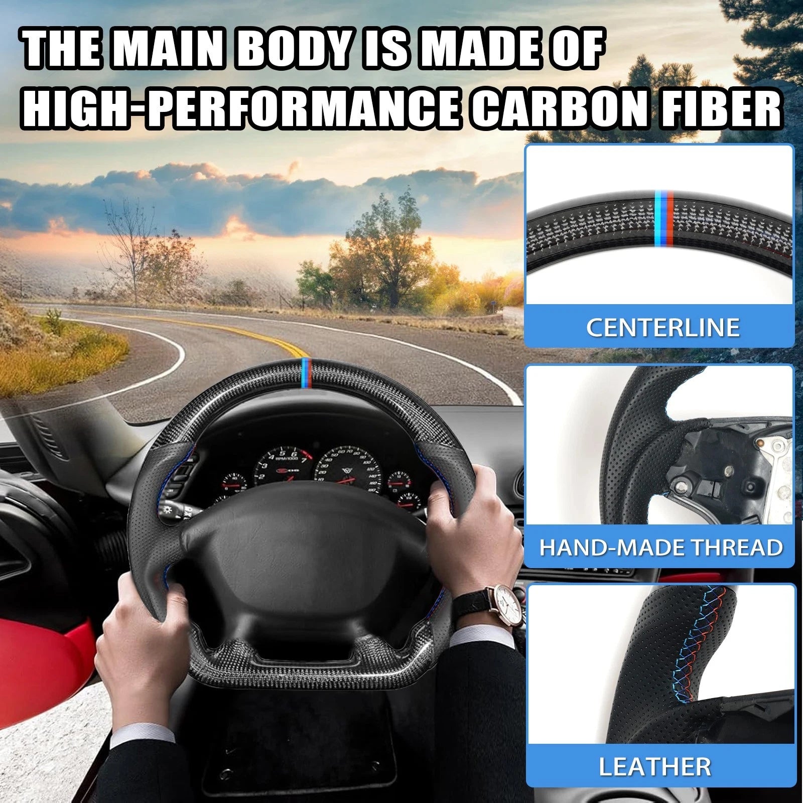 Carbon Fiber Perforated Leather Steering Wheel for BMW E90 E92 E93 M3 328i SSG